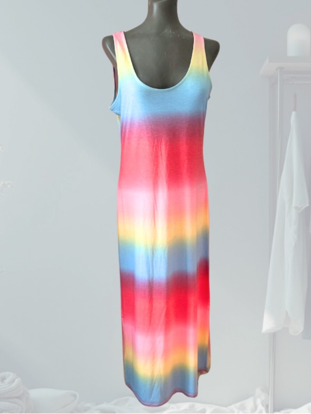 NWT - PINK - Sleeveless Rainbow Ombre Maxi Dress - Multicolor